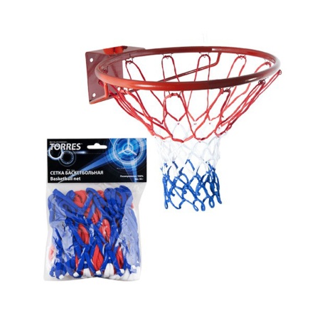 Купить Сетка баскетбольная Torres, нить 4 мм, бело-сине-красная в Шебекине 